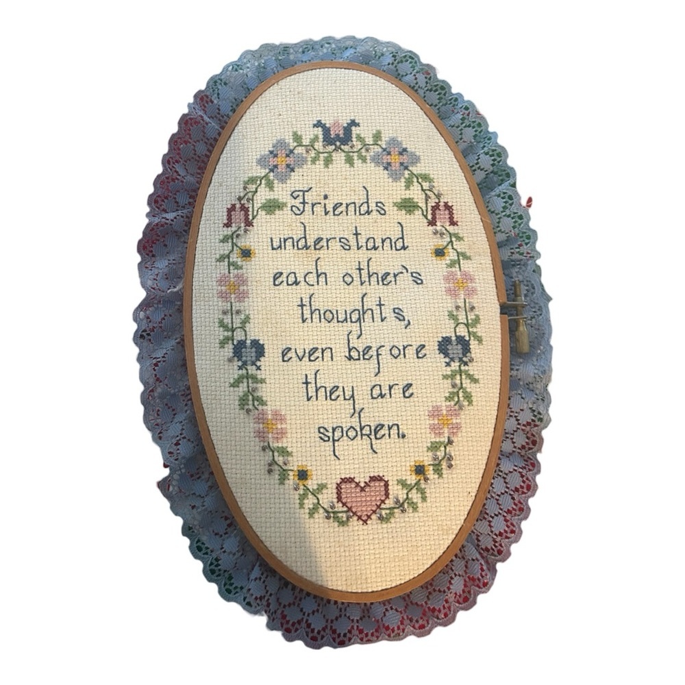 Complete FRIENDSHIP SAMPLER 5.5x8 Beaded Counted Cross Stitch Embroidery Framed.